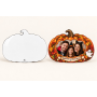 Cornice Zucca Halloween MDF 3 mm: supporto neutro a sinistra ed esempio personalizzato a destra.
