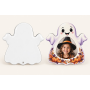 Cornice Fantasma Halloween MDF 3 mm: supporto neutro a sinistra ed esempio personalizzato a destra.