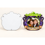Cornice Pentola Halloween MDF 3 mm: supporto neutro a sinistra ed esempio personalizzato a destra.